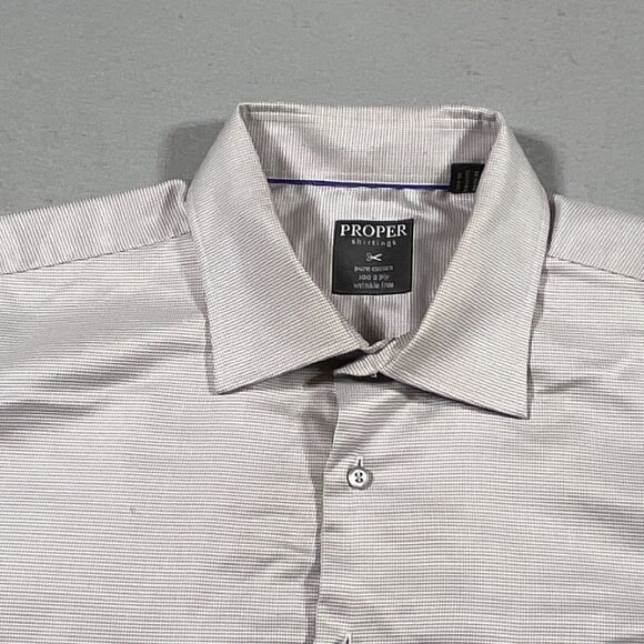 Proper Shirtings Dress Shirt Men's 19 / 35/37 Wrinkle Free 2 ply Cotton Beige - Picture 3 of 9